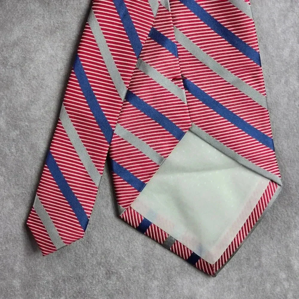 Stafford Red Blue Silver Stripe Repp Geometric 100% Silk Men's Neck‎ Tie NWOT
